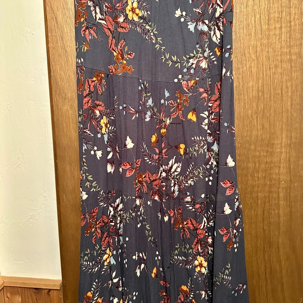 Chic Floral Maxi Skirt in Dark Teal and Fall Tones